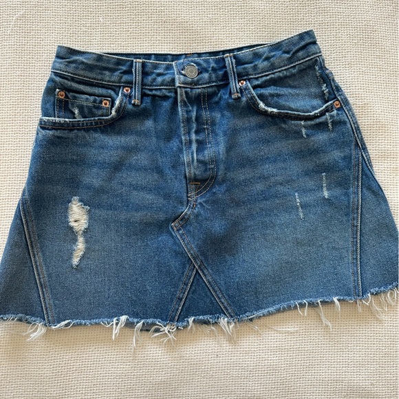 GRLFRND Distressed Blue Mini Skirt - Picture 1 of 8